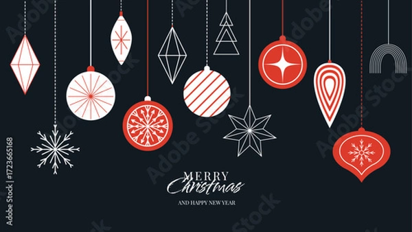 Fototapeta Christmas Banner With A Minimalistic Pattern Of Christmas Balls. Vector design for postcards, covers, web pages.