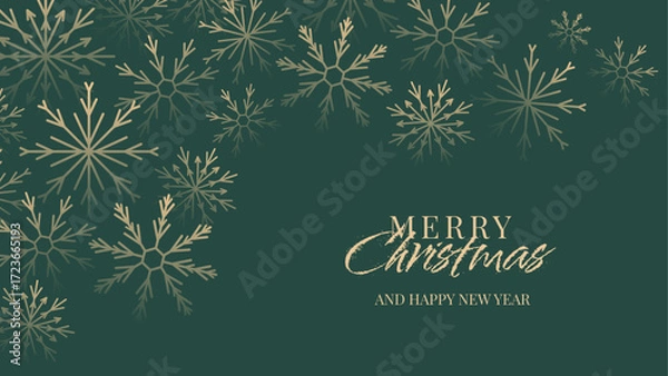 Fototapeta Christmas Greeting Banner with gradient snowflakes with gold. Minimalistic design for postcards, covers, and web pages. Vector