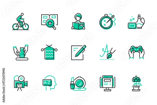 Fototapeta Hobbies and leisure - set of line design style icons