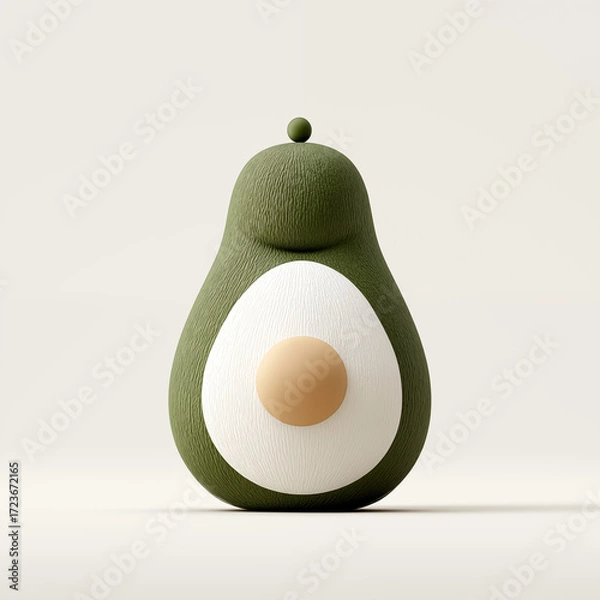 Fototapeta Avocado shaped decorative object with textured green exterior and white interior on neutral background, modern minimalist design concept