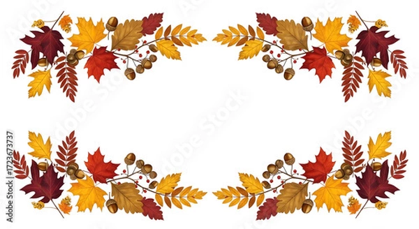Fototapeta Autumnal decorative corner elements featuring colorful fall foliage and berries