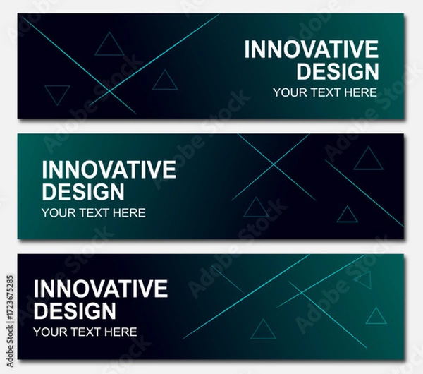 Fototapeta Innovative modern banner design set. Horizontal abstract templates with gradient background, line graphics, geometric shapes, for banners, posters, digital business, advertising, and technology.