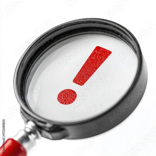 Fototapeta Magnifying glass focusing on a red exclamation mark