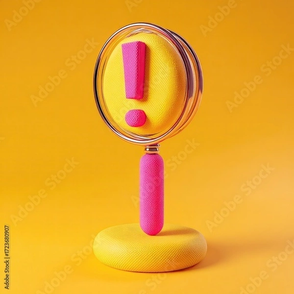 Fototapeta 3D magnifying glass with exclamation point