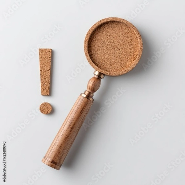 Fototapeta Cork magnifying glass and exclamation point