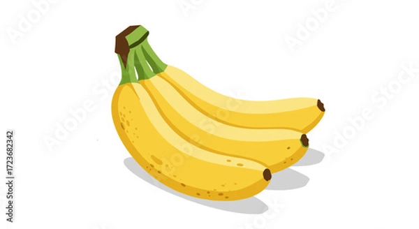 Obraz Fresh ripe bananas in isometric style with shadow on white background