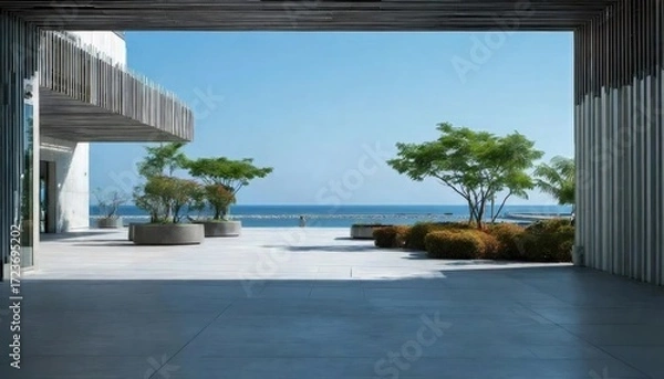 Obraz 青い海を見下ろす開放的なコンクリート構造