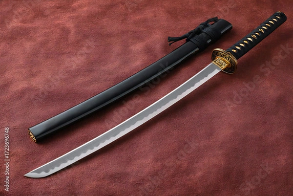 Obraz 日本刀と鞘、美しい刀剣と伝統的な背景