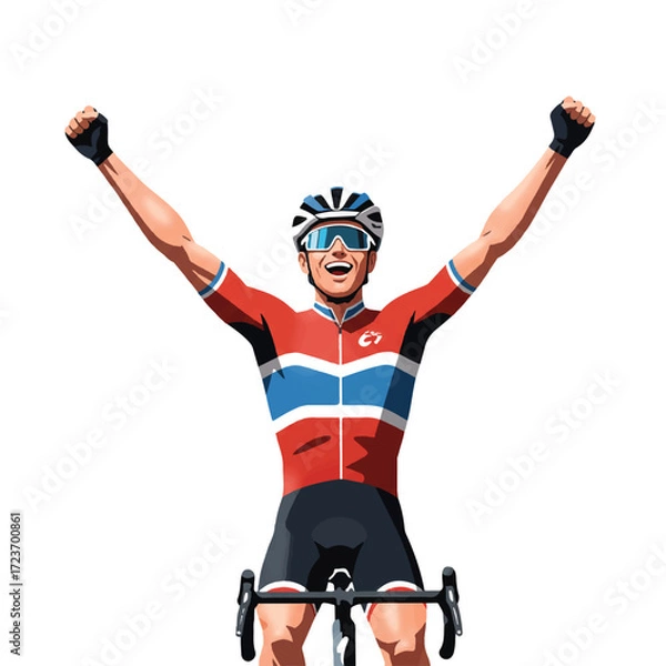 Fototapeta Joyful Vector Illustration of a Cycling Race Winner Celebrating - Modern Flat Design for Achievement and Triumph in Sports