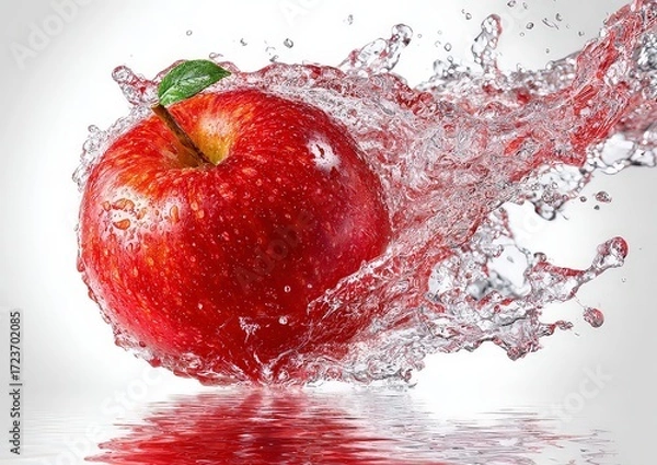 Fototapeta Red Apple Splashing in Water