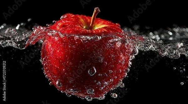 Obraz Red Apple Splashing Into Water