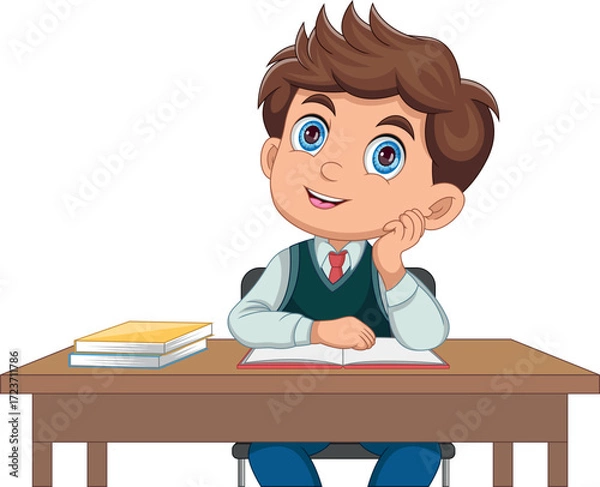Obraz happy cute schoolboy cartoon