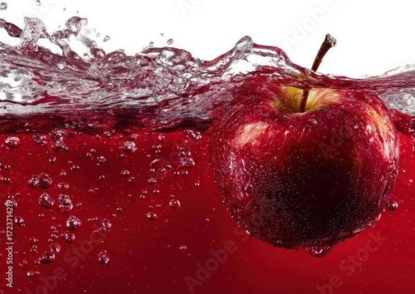 Fototapeta Red Apple Submerged in Splashing Water