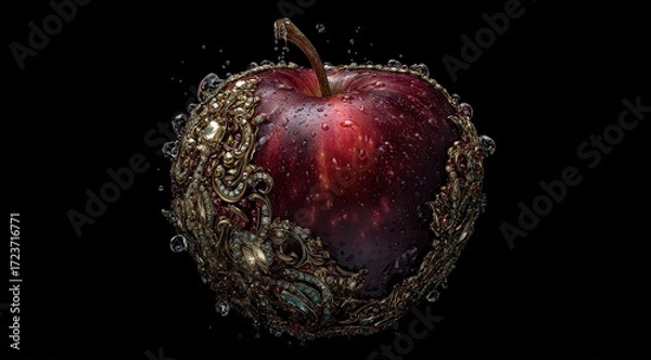 Fototapeta Red Apple With Sparkling Particles In Splash