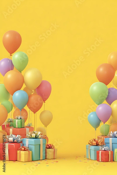 Fototapeta Colorful balloons and wrapped gifts create a festive atmosphere for a celebration