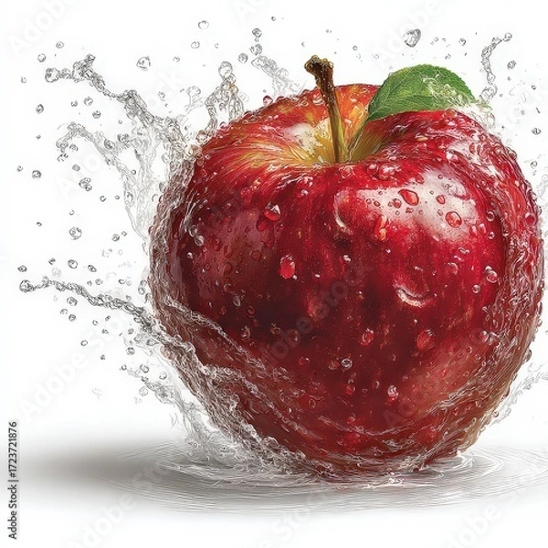 Fototapeta Red Apple With Water Splash