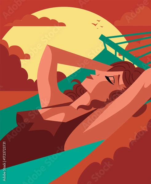 Fototapeta relaxed woman on the beach lying in a hammock
