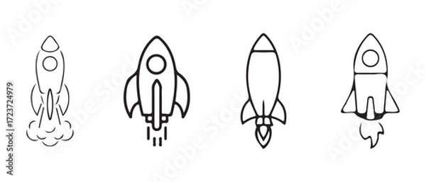 Fototapeta Rocket launch icon, containing start up, growth, rocket launch icon business and technology project , flat and outline design style, vector illustration EPS 10.