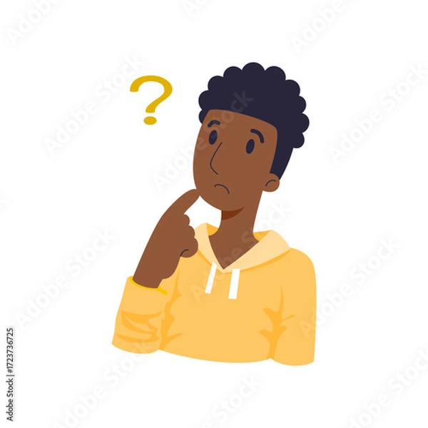 Fototapeta Schoolgirl with questions. Training, education and learning. The child pulls his hand up. Cartoon flat vector illustration isolated on white background