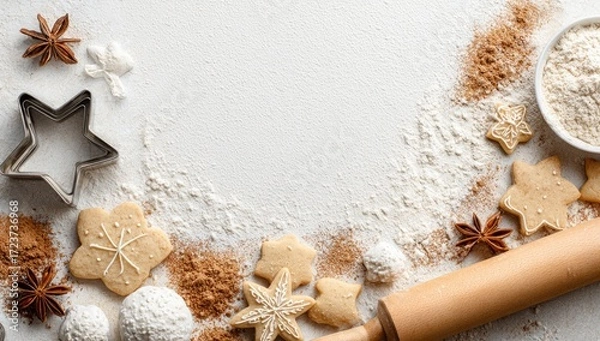 Obraz Christmas holiday baking background with cookies flour and spices.