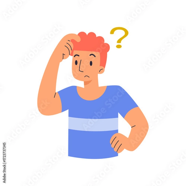 Fototapeta Schoolgirl with questions. Training, education and learning. The child pulls his hand up. Cartoon flat vector illustration isolated on white background