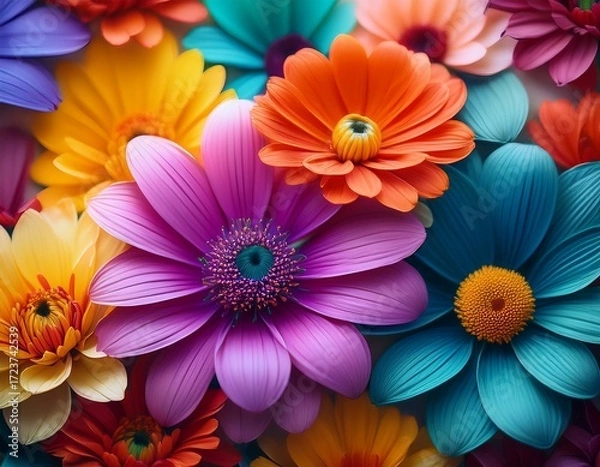 Fototapeta vibrant colorful flowers bloom beautifully on a clean smooth ultra clear 4k resolution 3d wallpaper background showcasing intricate petals and details