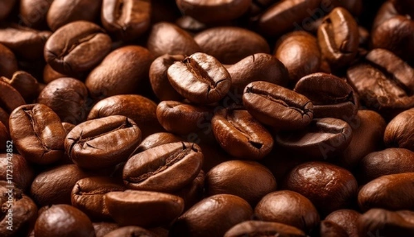 Fototapeta closeup view of roasted coffee beans filling the entire frame with rich brown tones