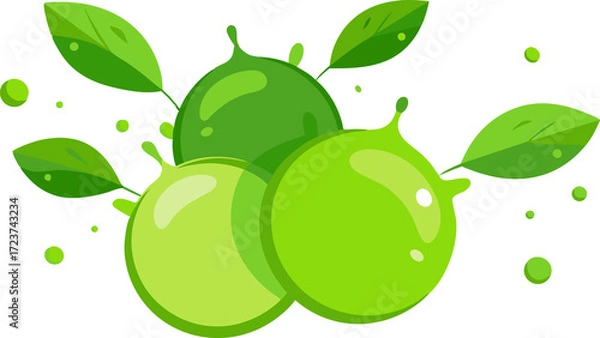 Fototapeta Ripe vector illustrations of a fresh apple, a green pear, and an apple with leaves on a white background
