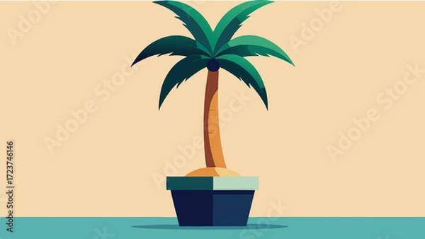 Fototapeta A beautiful vector illustration of a tropical island with palm trees and a sunny beach, perfect for a summer vacation