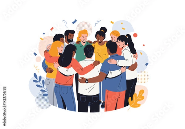 Fototapeta A Diverse Group of Friends Embraces Together in a Circle of Unity and Joy.