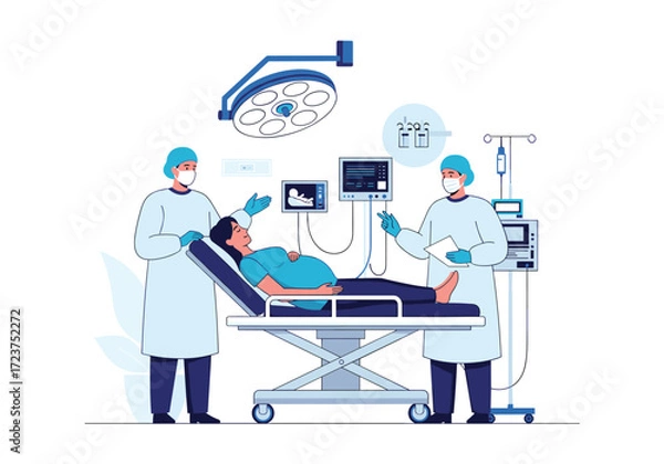 Fototapeta Medical team performing surgery on a patient in an operating room.