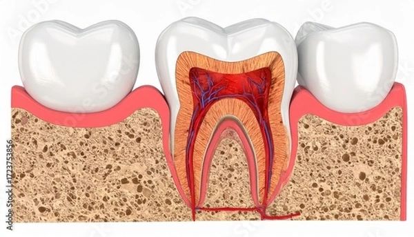 Fototapeta 3D Cross Section of Severe Tooth Decay Showing Dental Nerve and Tooth Structure