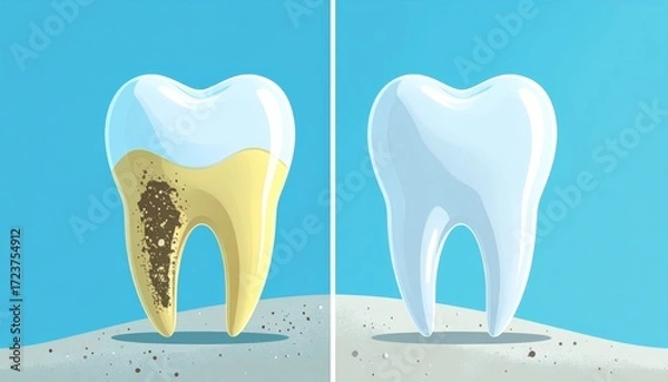 Fototapeta Healthy Tooth vs Decayed Tooth Concept with Nature Background, Dental Care Comparison
