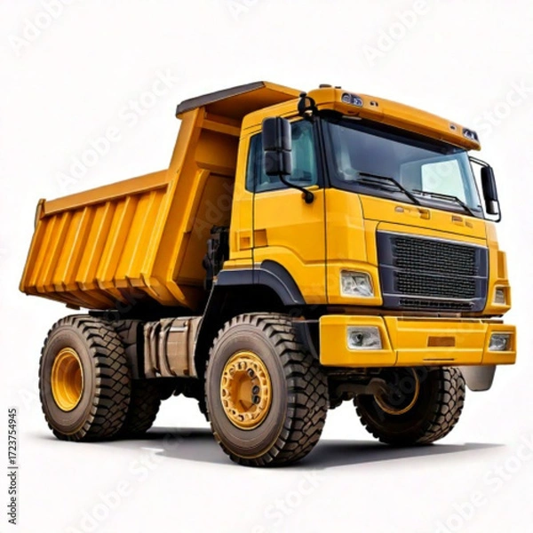 Fototapeta Side View of Yellow Dump Truck for Construction Transport Isolated on Transparent Background.