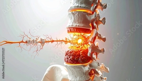 Fototapeta Spine and nerve compression with inflammation, medical anatomy illustration