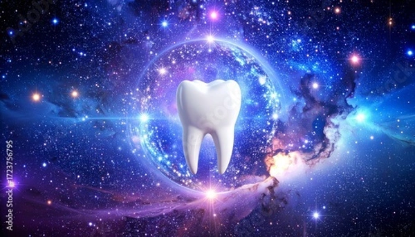 Fototapeta Floating Tooth in Outer Space Galaxy Concept, Cosmic Dental Health