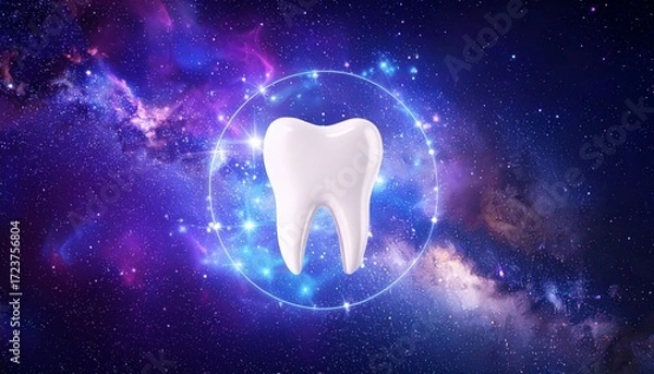 Fototapeta Floating Tooth in Outer Space Galaxy Concept, Cosmic Dental Health