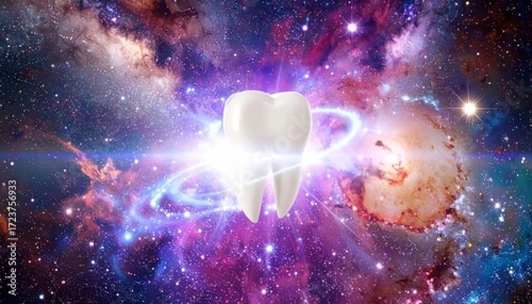 Fototapeta Floating Tooth in Outer Space Galaxy Concept, Cosmic Dental Health