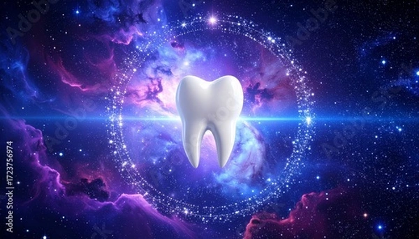 Fototapeta Floating Tooth in Outer Space Galaxy Concept, Cosmic Dental Health