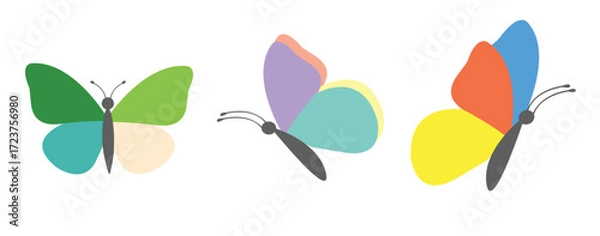 Fototapeta Set of Colorful Butterfly Illustrations in Flat Design Style on White Background