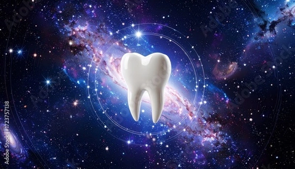 Fototapeta Floating Tooth in Outer Space Galaxy Concept, Cosmic Dental Health
