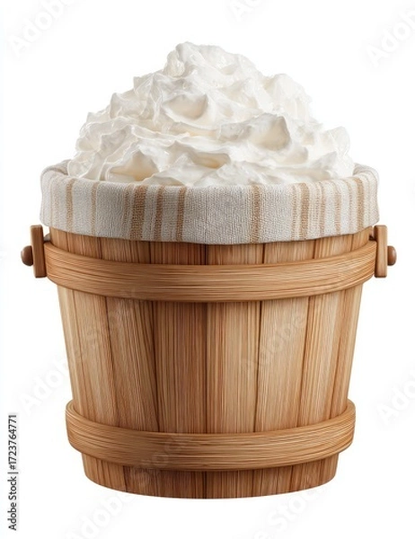 Fototapeta Whipped cream in a wooden bucket