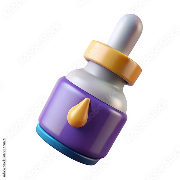 Fototapeta 3d rendering of a purple dropper bottle with yellow accent isolated on transparent background