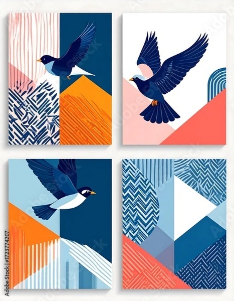 Obraz Abstract bird prints on a grid