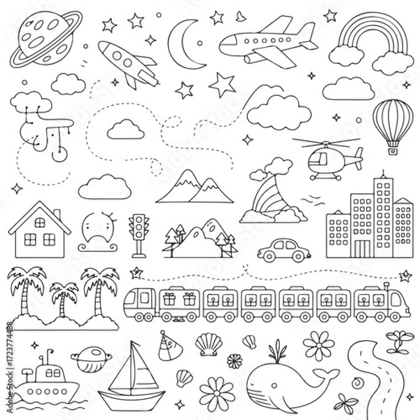 Fototapeta A vector set of hand-drawn doodle icons for business design
