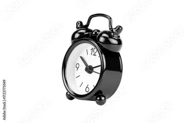 Fototapeta Classic black twin bell alarm clock at an angle. Concept of time, urgency, and business deadlines, isolated on white background with clipping path.