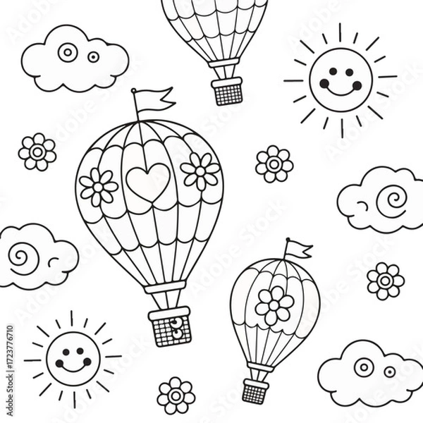 Fototapeta An illuminated hot air balloon flies high above the clouds like a giant bulb