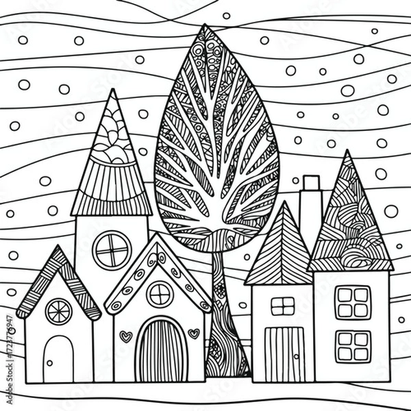 Fototapeta Vector illustration of a vintage house in the woods, a simple sketch of an old building design