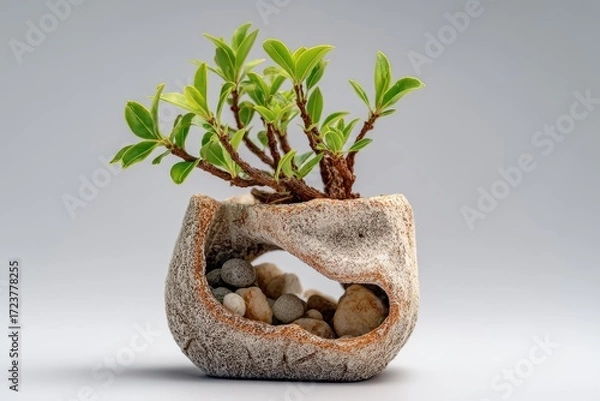 Fototapeta Small bonsai tree in unique, sculpted pot