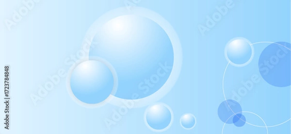 Fototapeta Serene light blue gradient background featuring transparent and opaque circles, creating a minimalist, modern and airy aesthetic for any digital project or design application